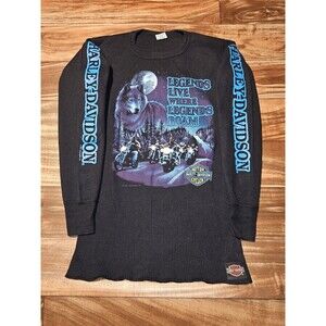 Vintage Rare Harley Davidson 91 Legends Live Where Legends Roam Waffle Knit SM/M